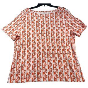 Charter Club Shirt Womens size XXL Orange Floral Supima Cotton Boat Neck New